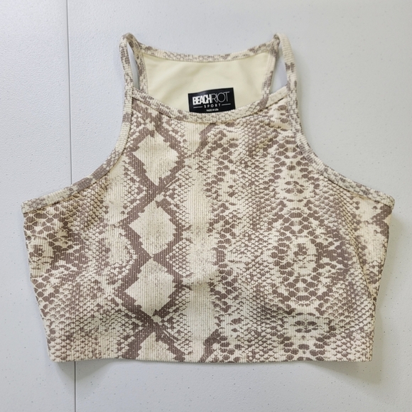 Beach Riot Tops - Beach Riot snake print ribbed crop Top